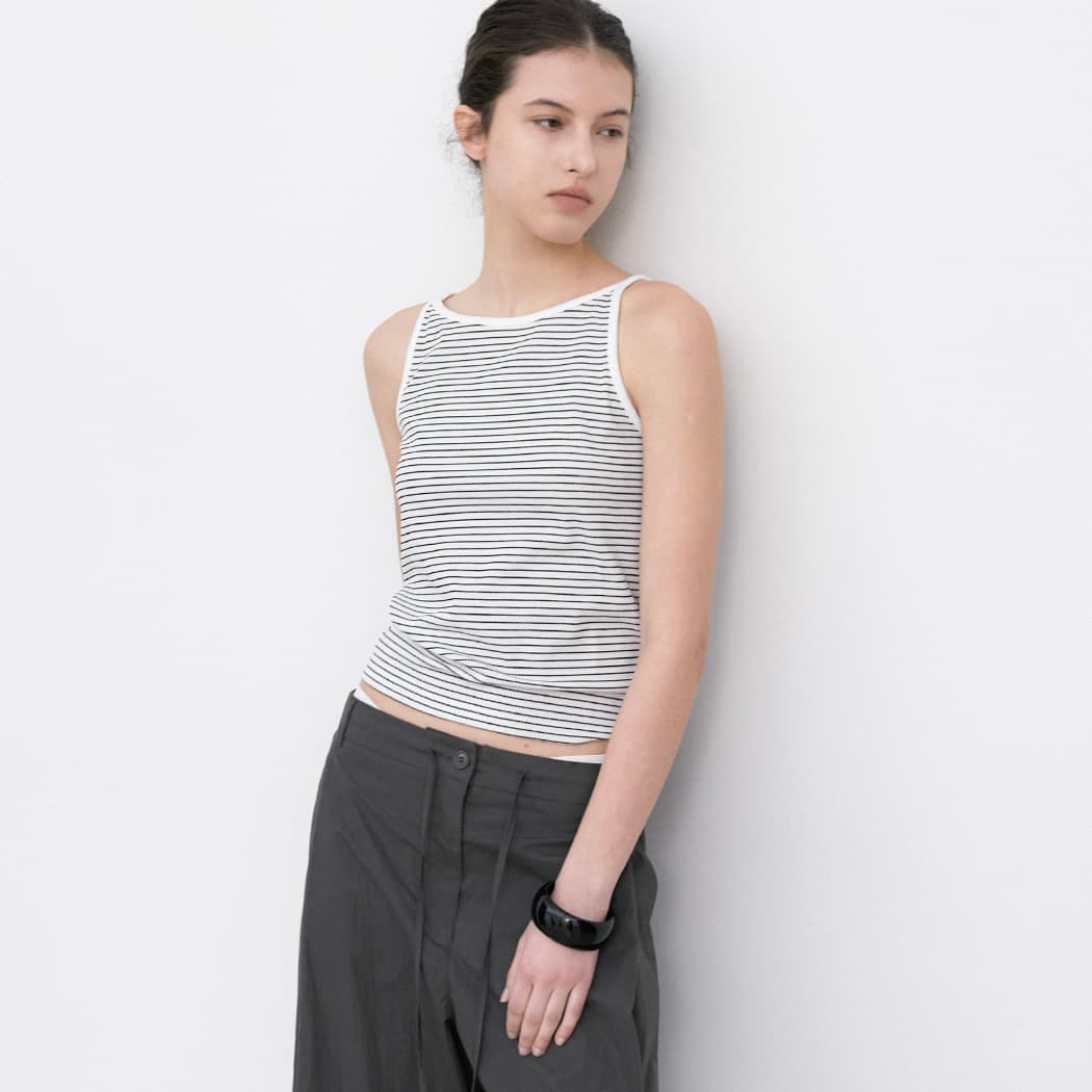 (Z-T-6819)ESSENTIAL STRIPE SLEEVELESS TEE