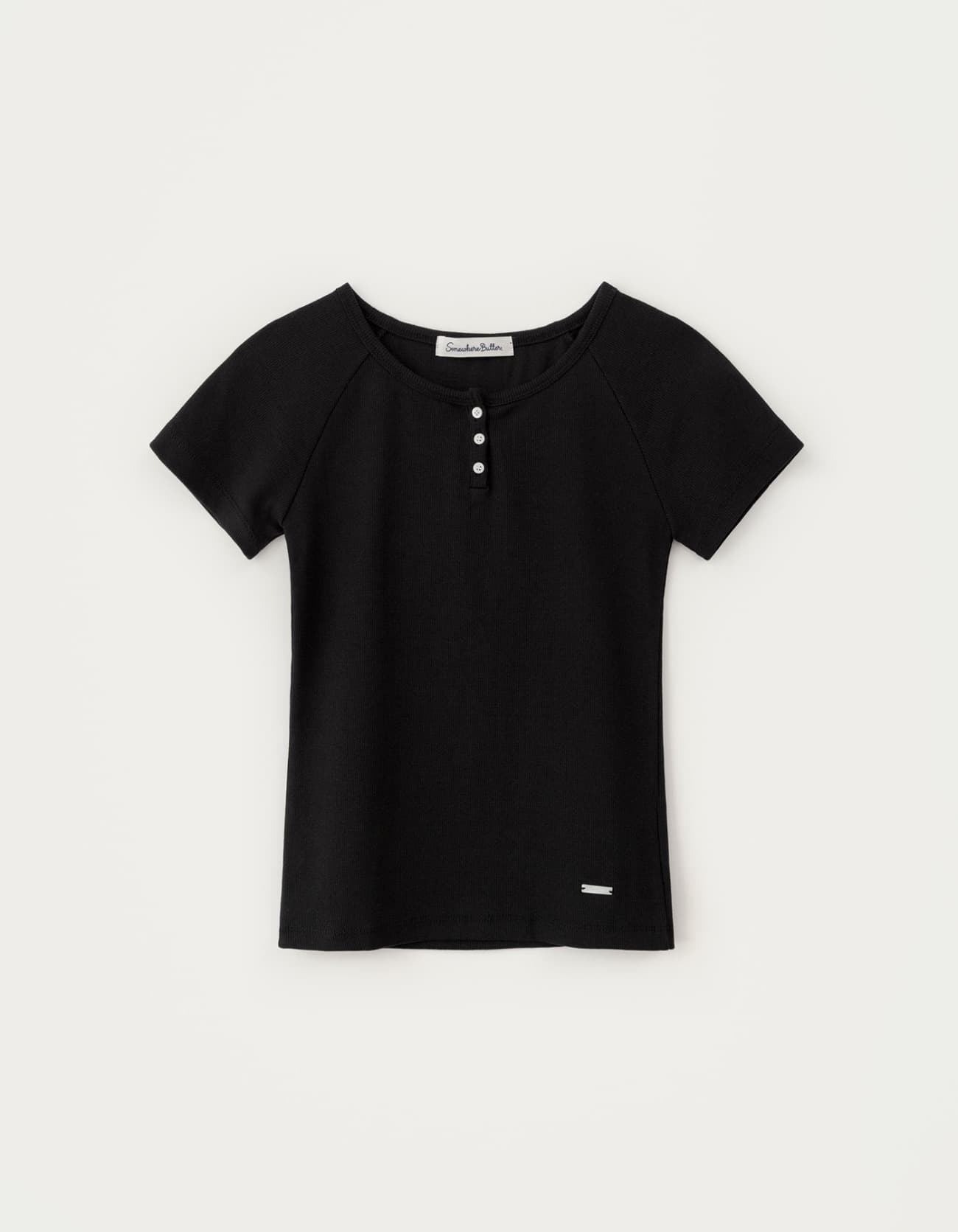 Lay Button Raglan Top - Black