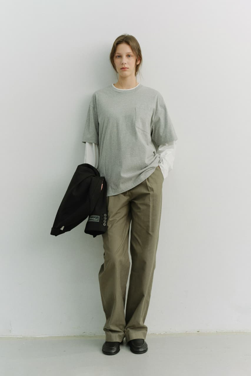 UNISEX LAYERED SET-UP T-SHIRT MELANGE GREY OFF WHITE_UDTS6A117G2