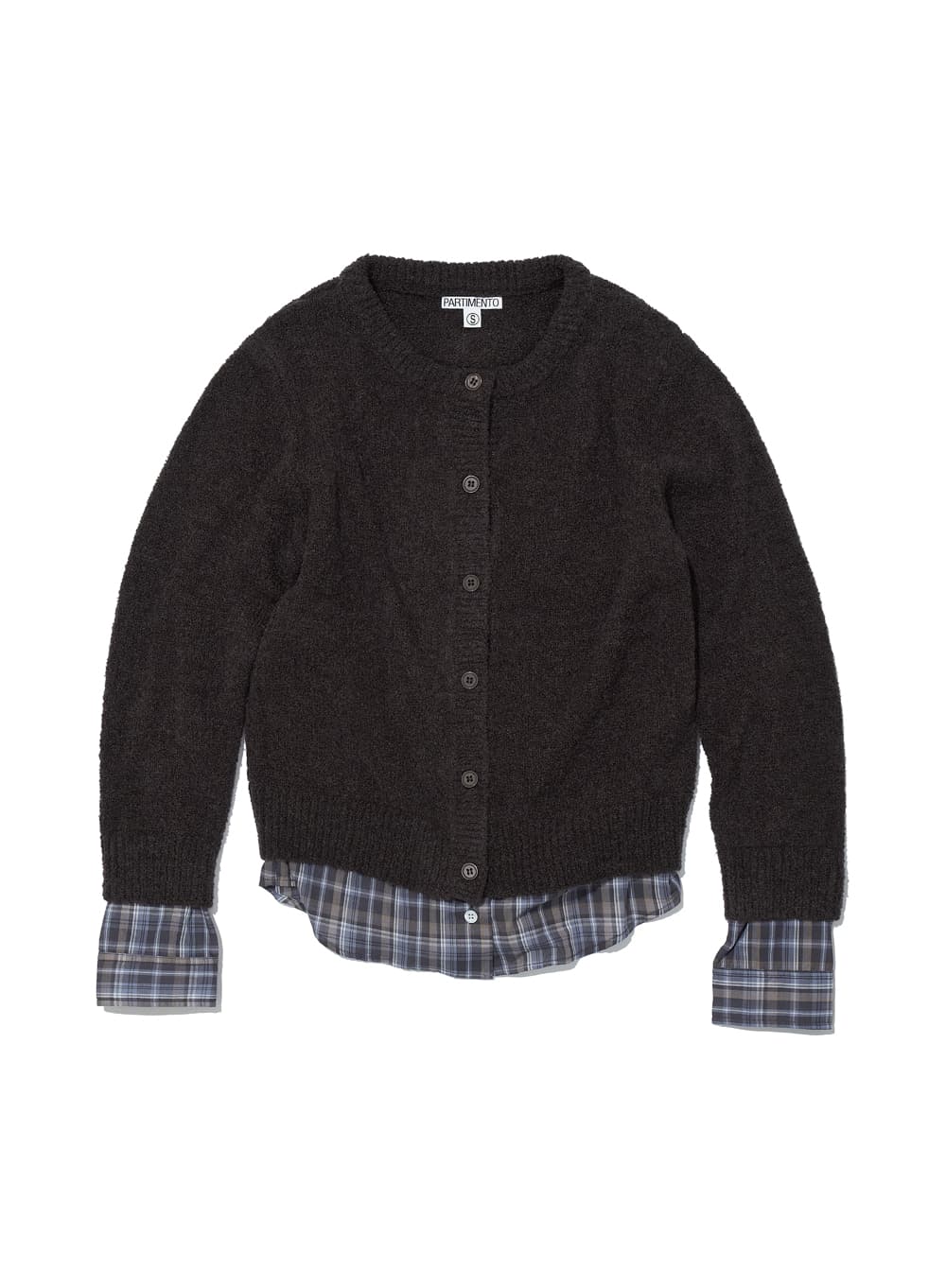 BOUCLE SHIRT-HEM LAYERED CARDIGAN_BROWN