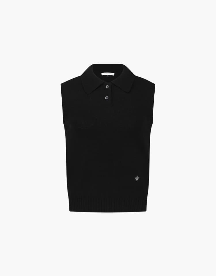 cable rib collar vest - black
