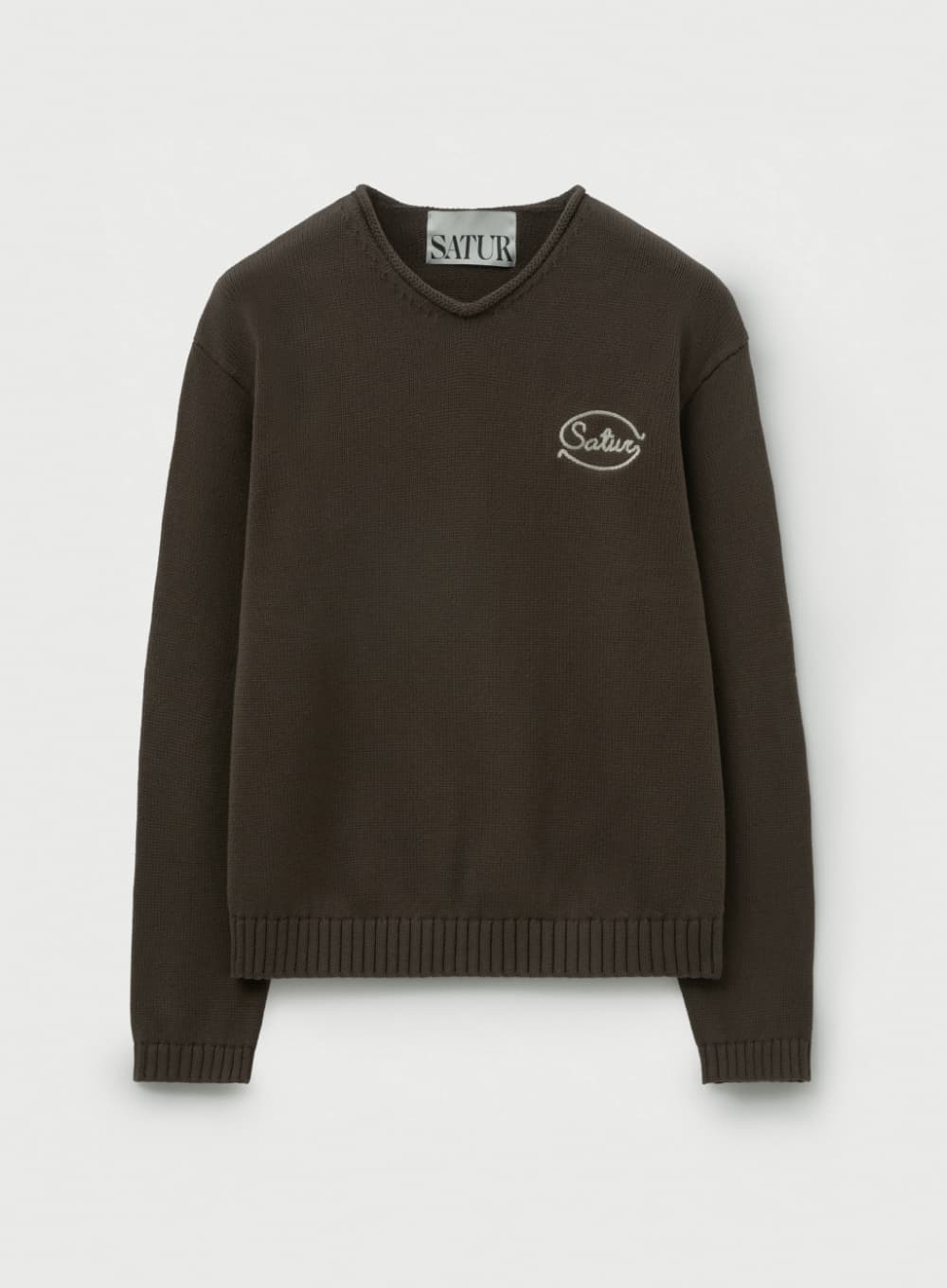 Rope Logo Embroidered V-Neck Knit - Brown