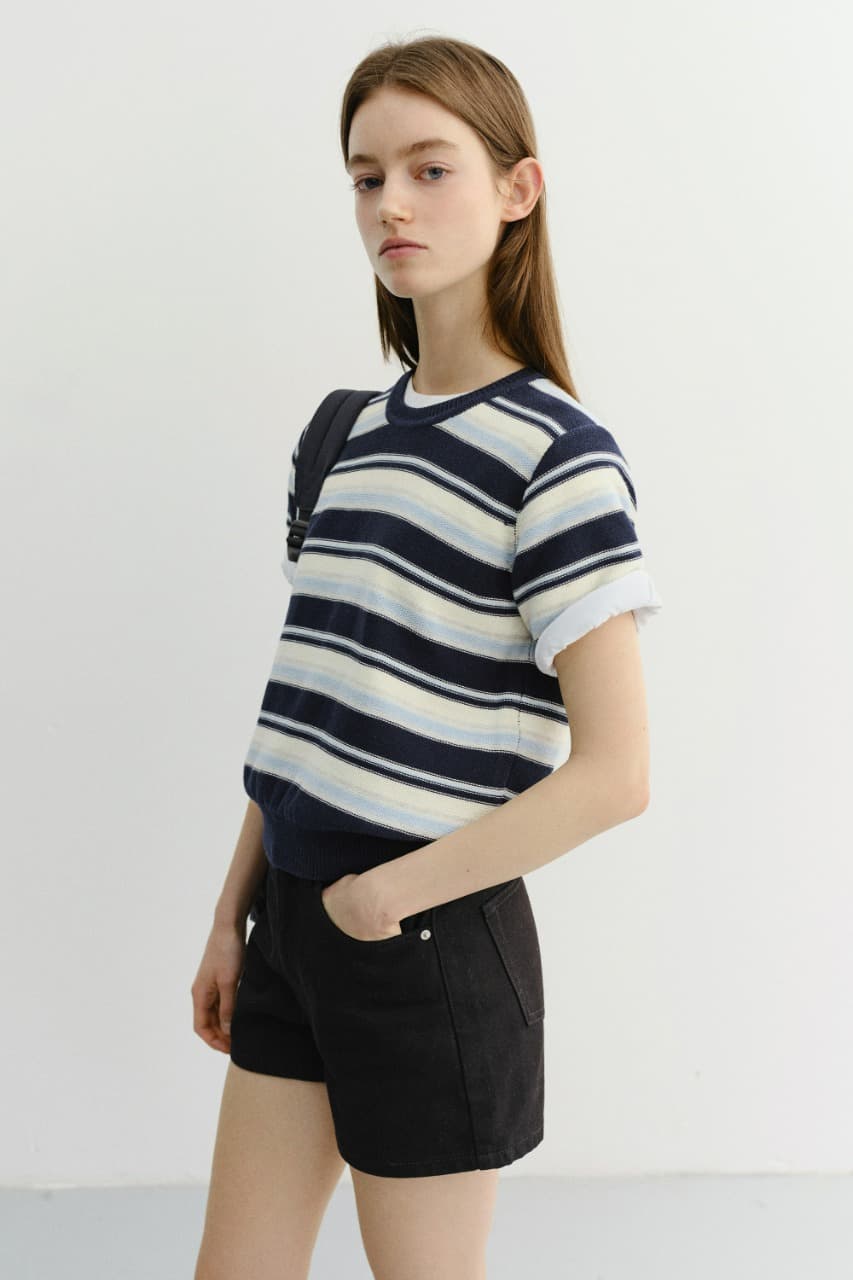 UNISEX STRIPED CREWNECK KNIT NAVY CREAM_UDSW6B129N2