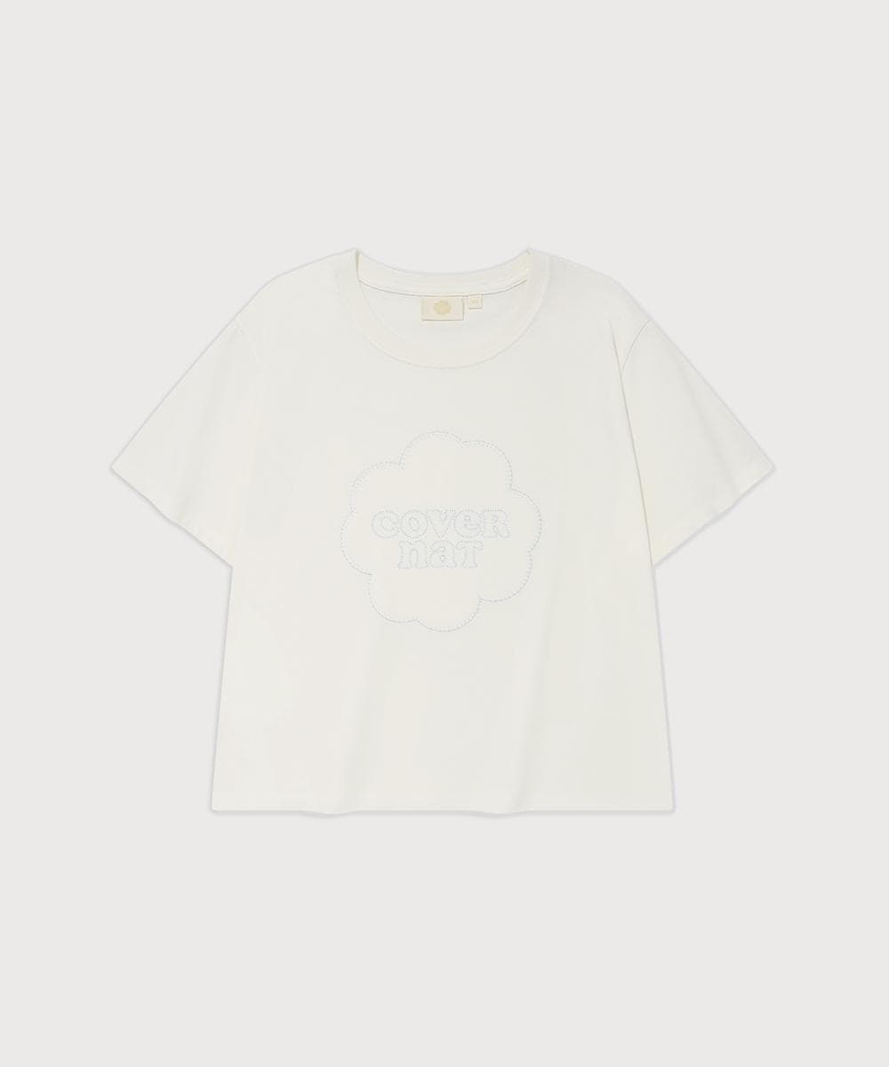 우먼 크롭 클로버하트 패치워크 티셔츠 White