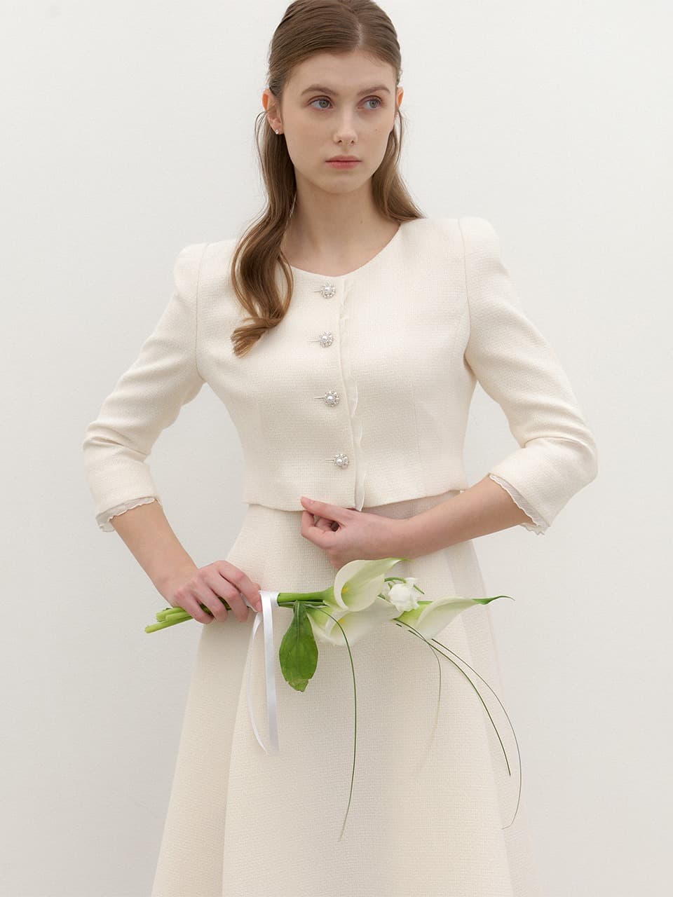 CALLA Chiffon Trimmed Set-up Jacket / Ivory(2Color)