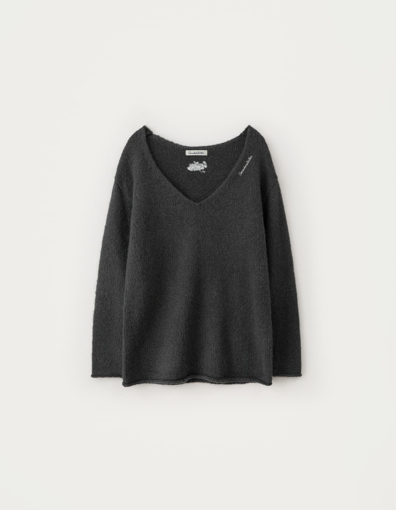Riss Wool Deep V-Neck Knit - Charcoal