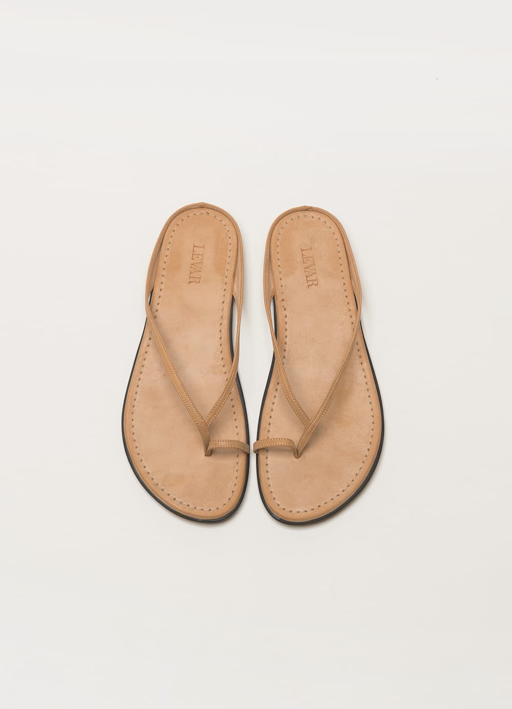 Leather Cross Flip Flop - Beige