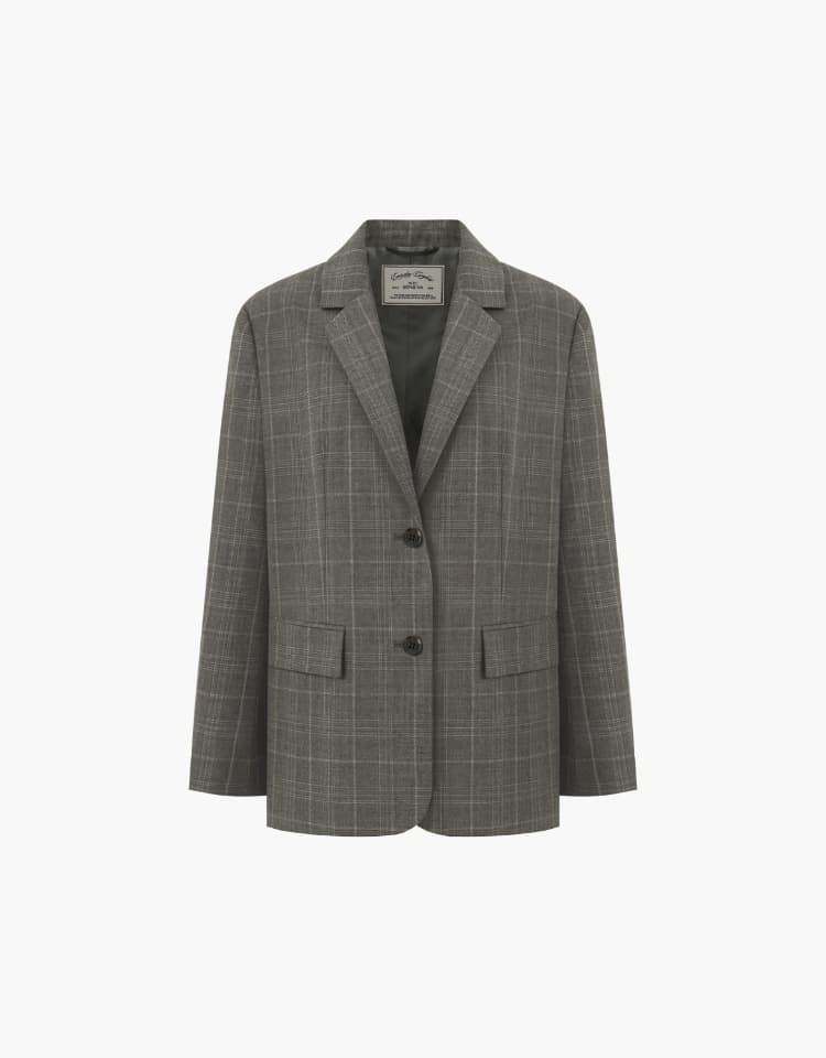 boyfit wool jacket (check) - brown
