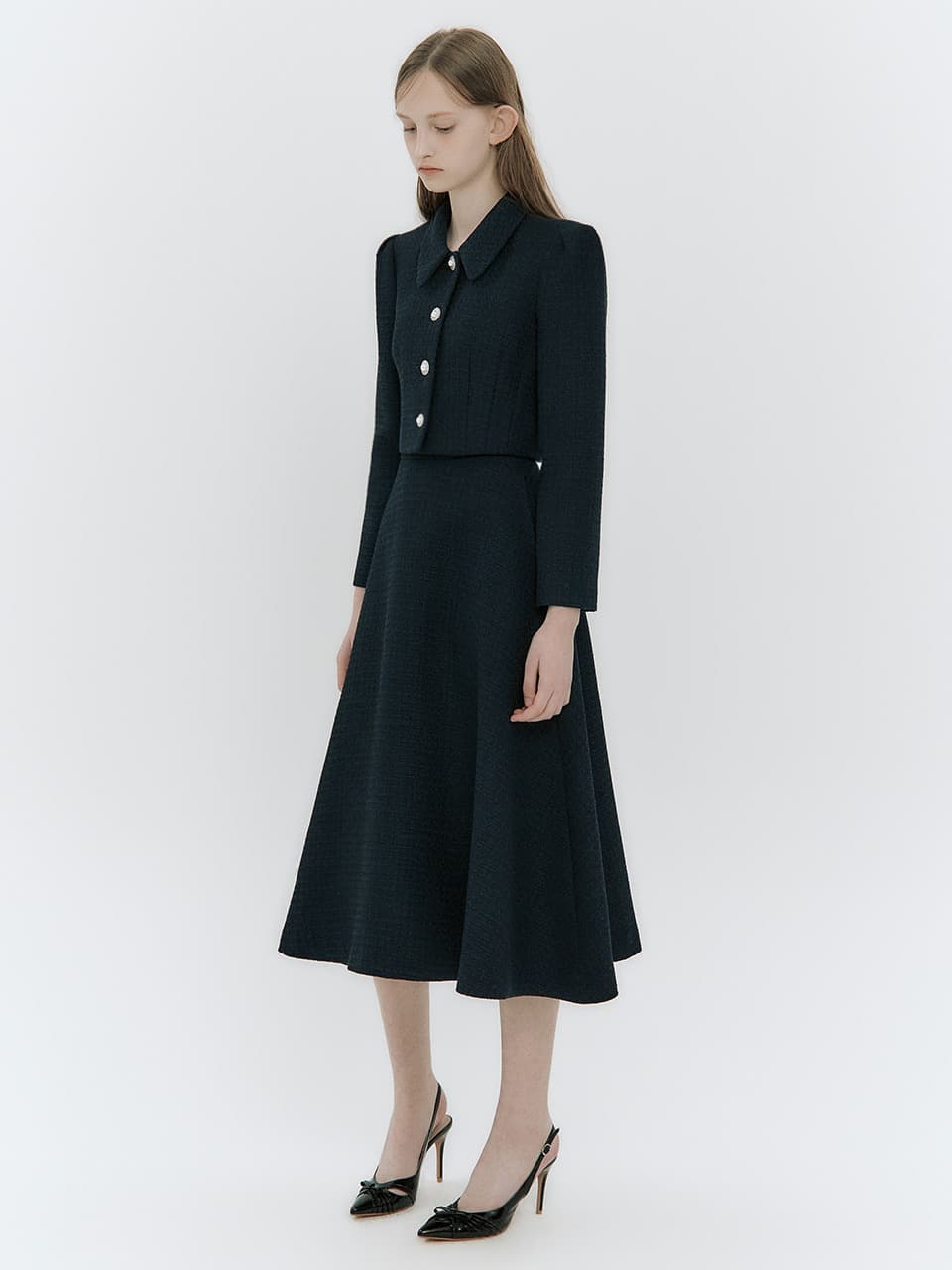 Bell tweed midi flare skirt(4colors)