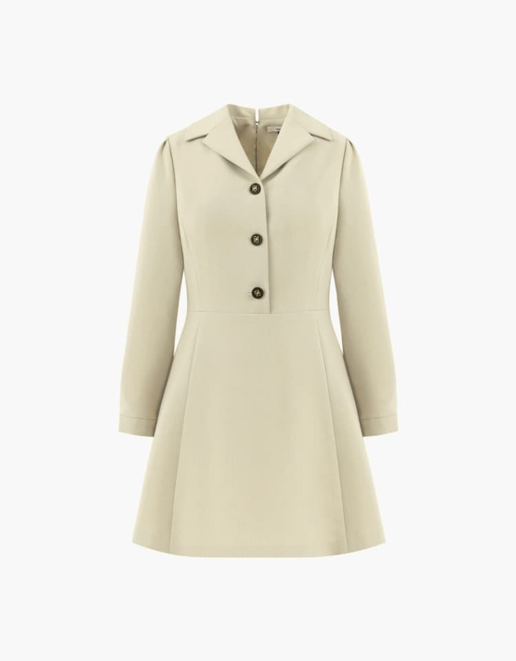 long sleeve button dress - beige