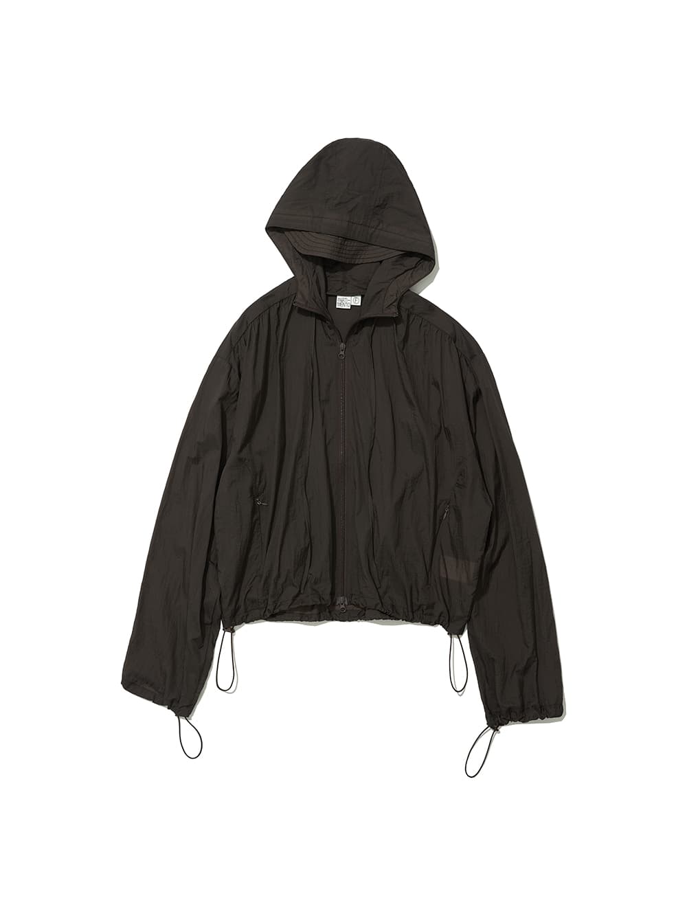 SHEER SHIRRING HOODIE JACKET_BROWN