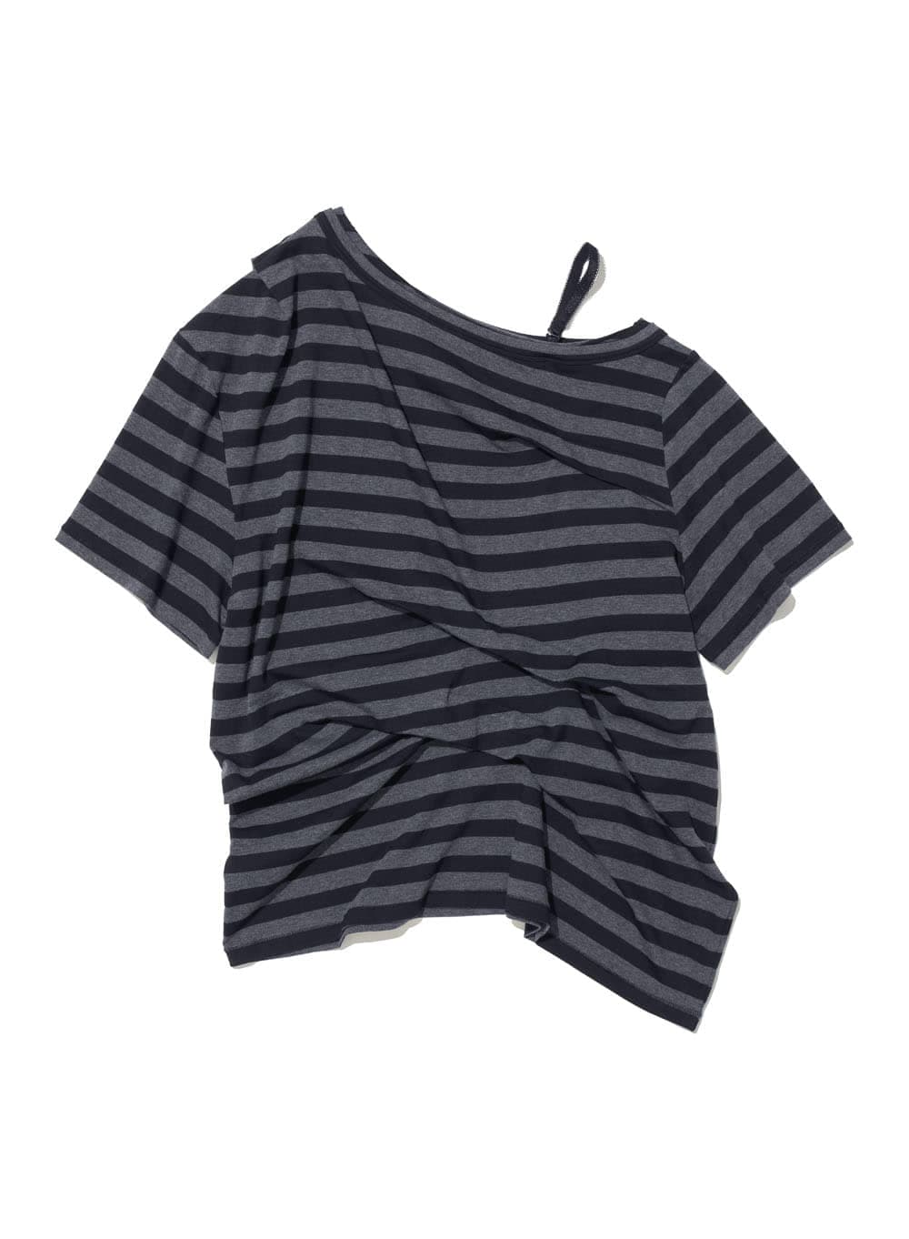 DRAPE PIN-TUCK UNBALANCED TOP_BLACK STRIPE