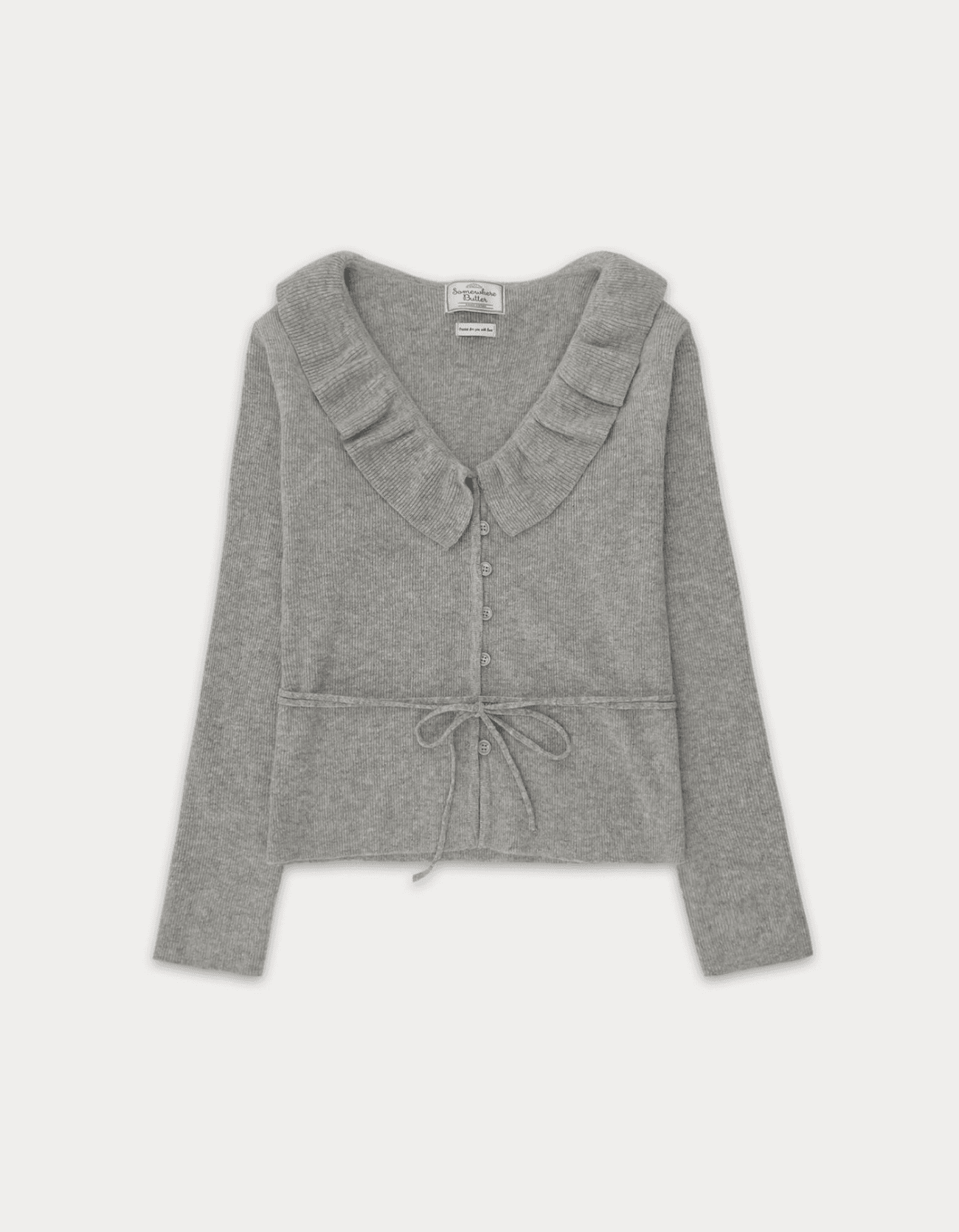 7th / Ruffle Ribbon Cashmere Cardigan - Grey