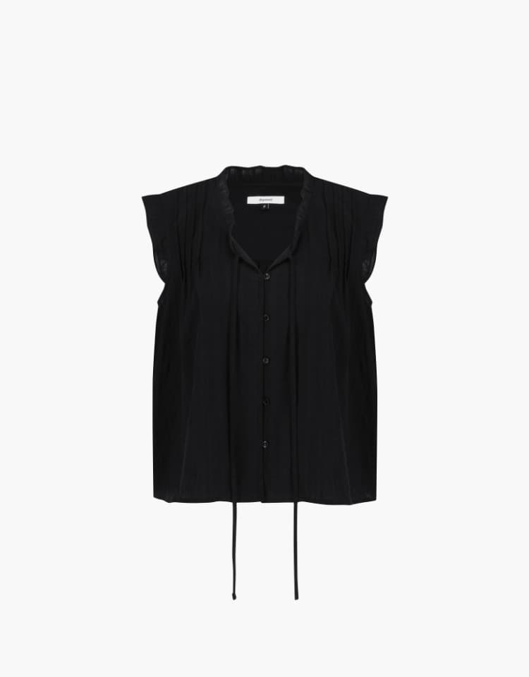 frill pintuck sleeveless blouse - black