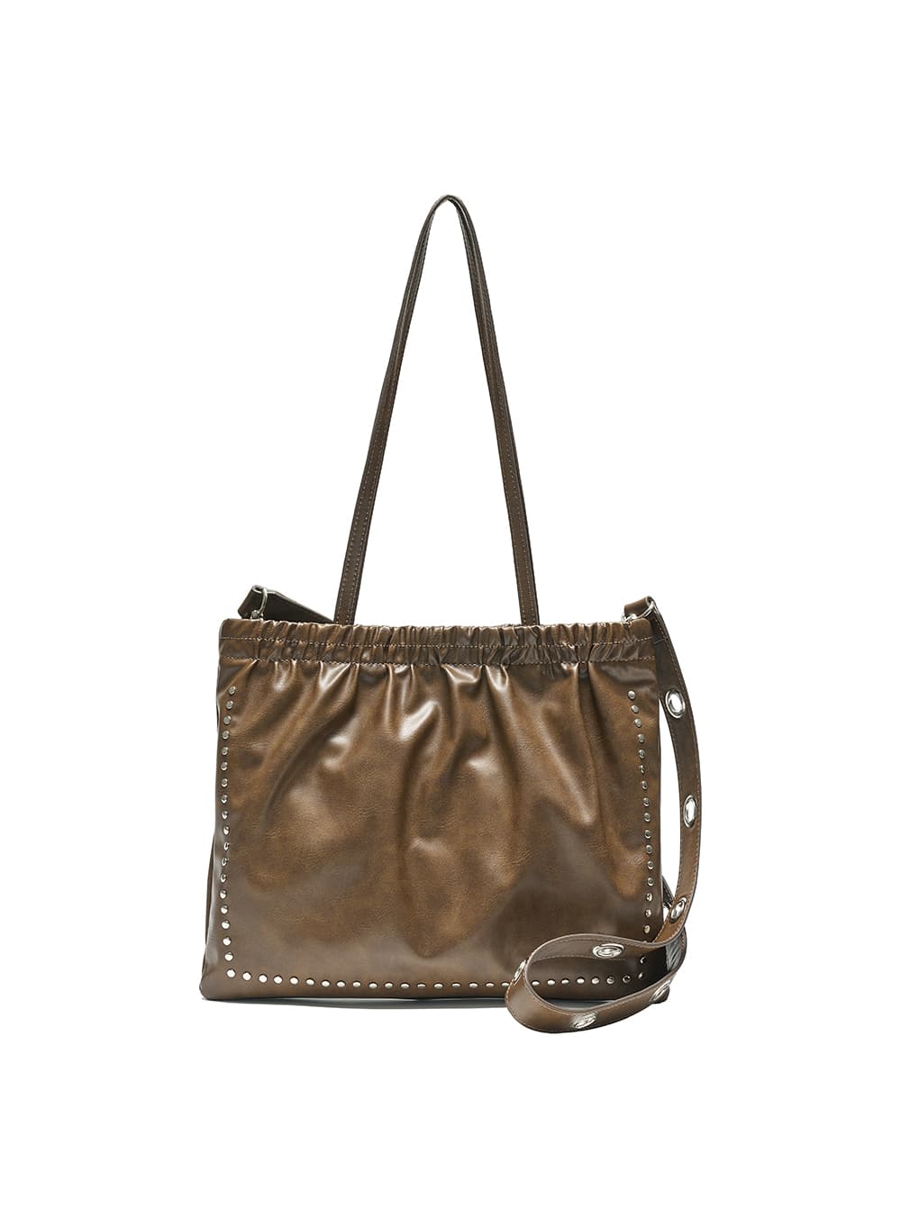 2WAY STUDED SHIRRING FLAT BAG_BROWN