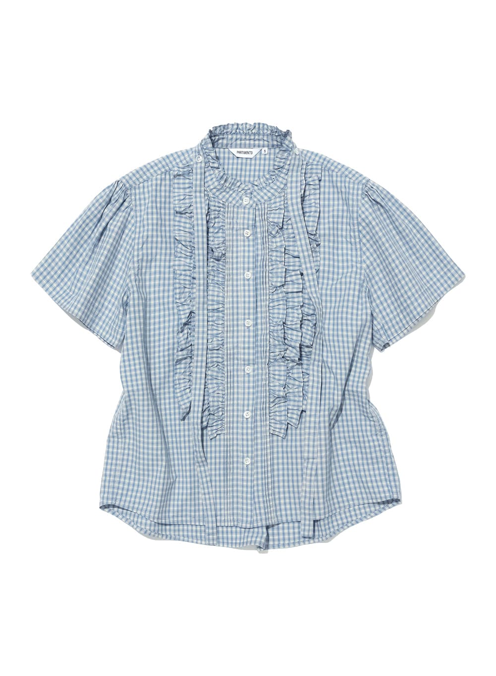 SCARF RUFFLE PINTUCK BLOUSE_SKY CHECK