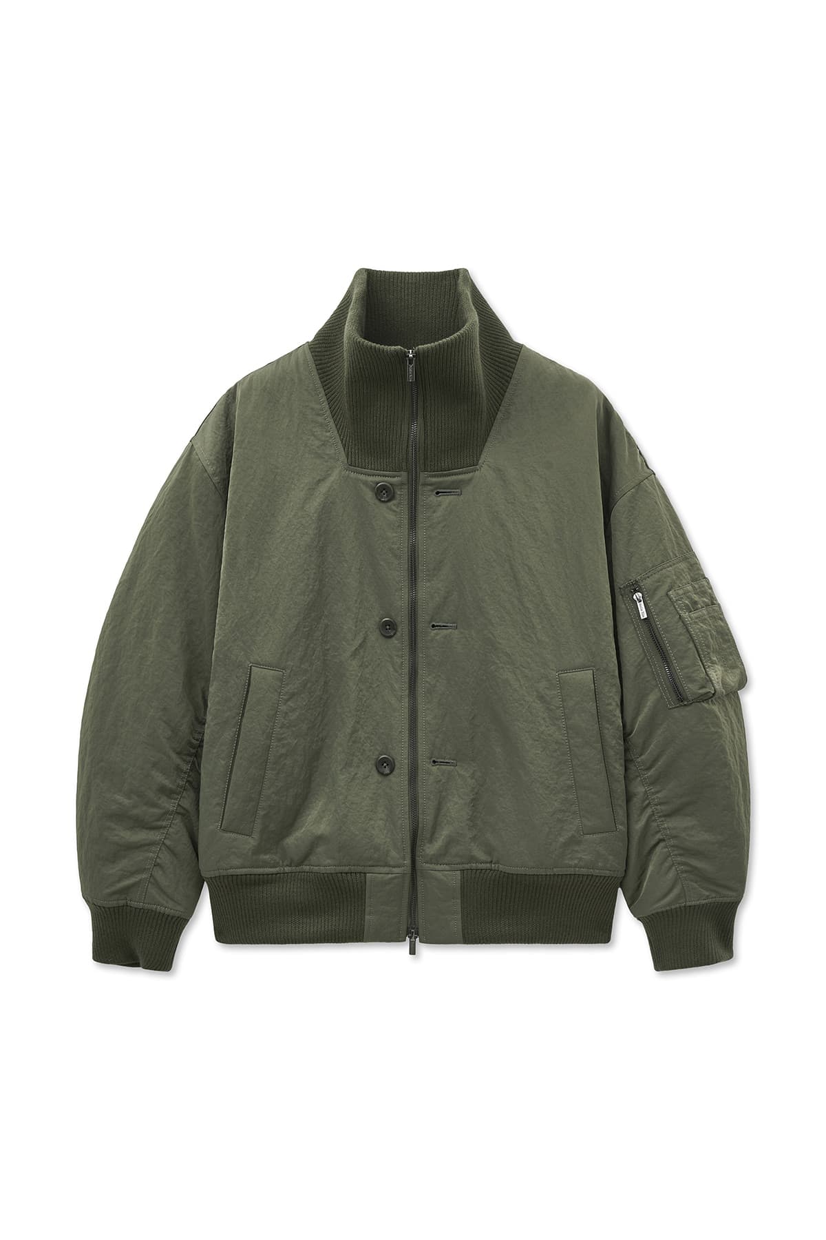 HIGH NECK BUTTON POINT ZIP UP JUMPER IN KHAKI