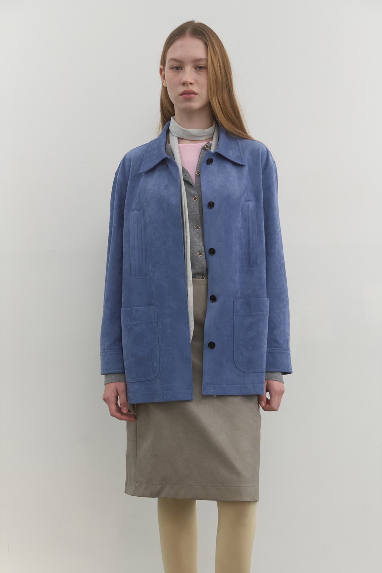 SUEDE SINGLE HALF JACKET_BLUE