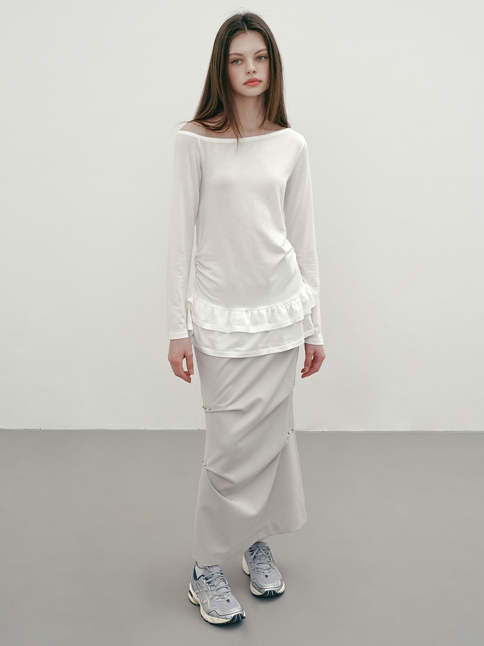RIVET LONG SKIRT (LIGHT GREY)