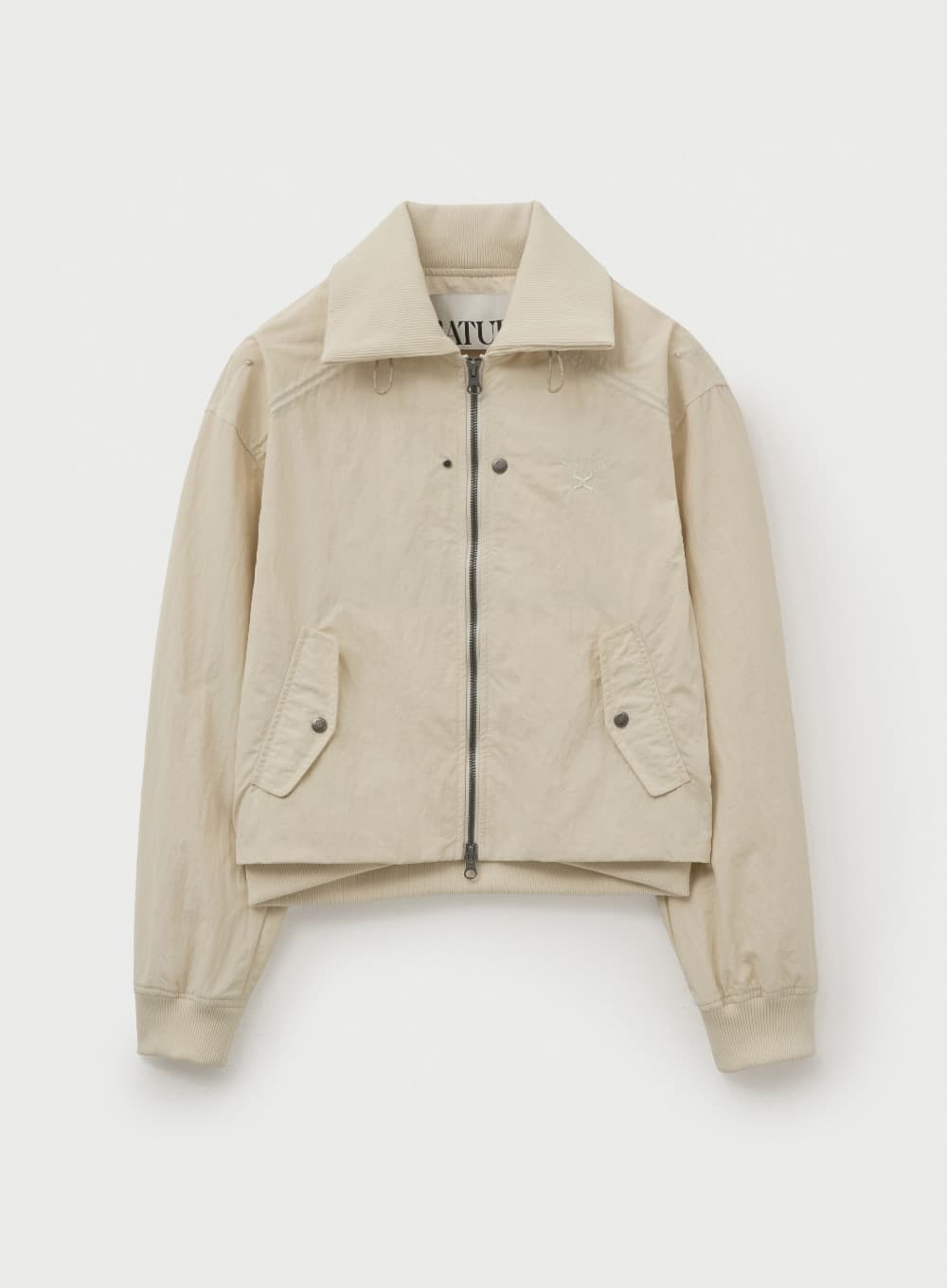 (W) Maron Nylon Crop Bomber Jacket - Light Beige
