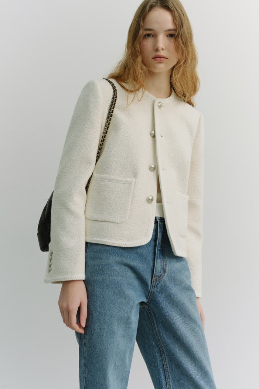 UNISEX CLASSIC BOUCLE TWEED JACKET CREAM_UDJA6A108CR