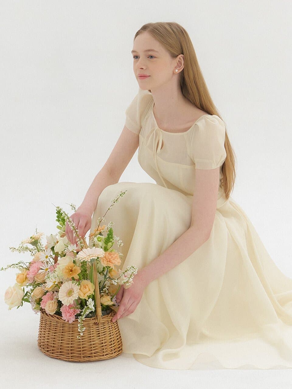 FAIRY Chiffon Puff Flare Dress / Lemon Cream(2color)