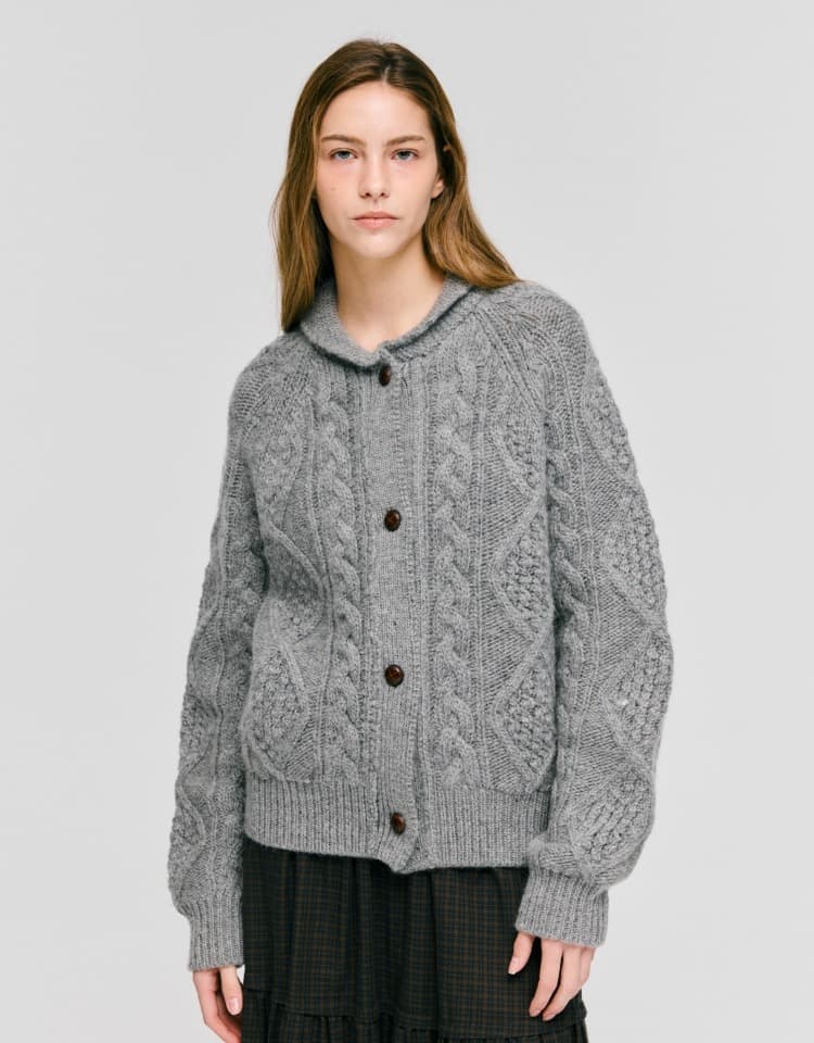 fisherman cable cardigan - melange grey