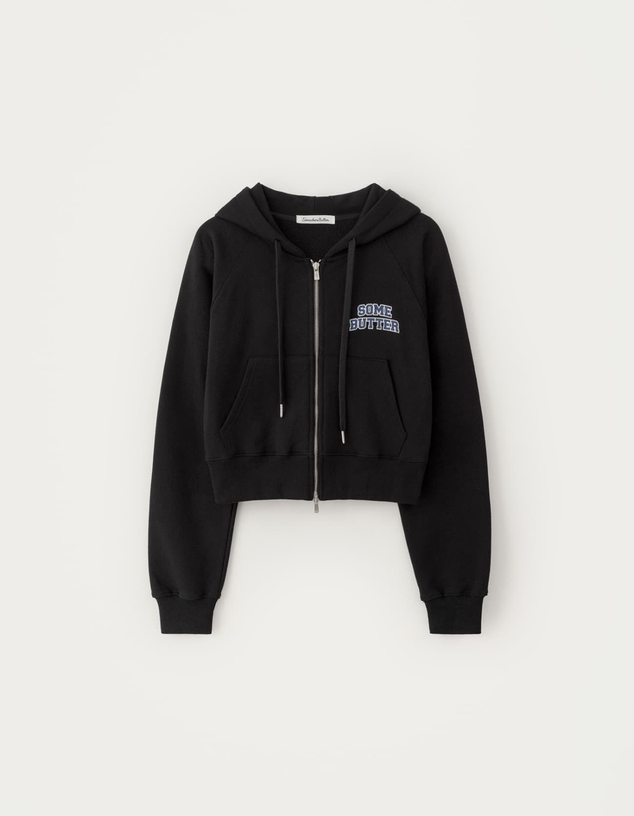 Crop Logo Hoodie Zip-Up - Black