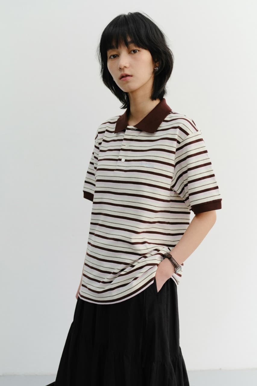 UNISEX STRIPED POLO SHIRT BROWN_UDTS6B121W2