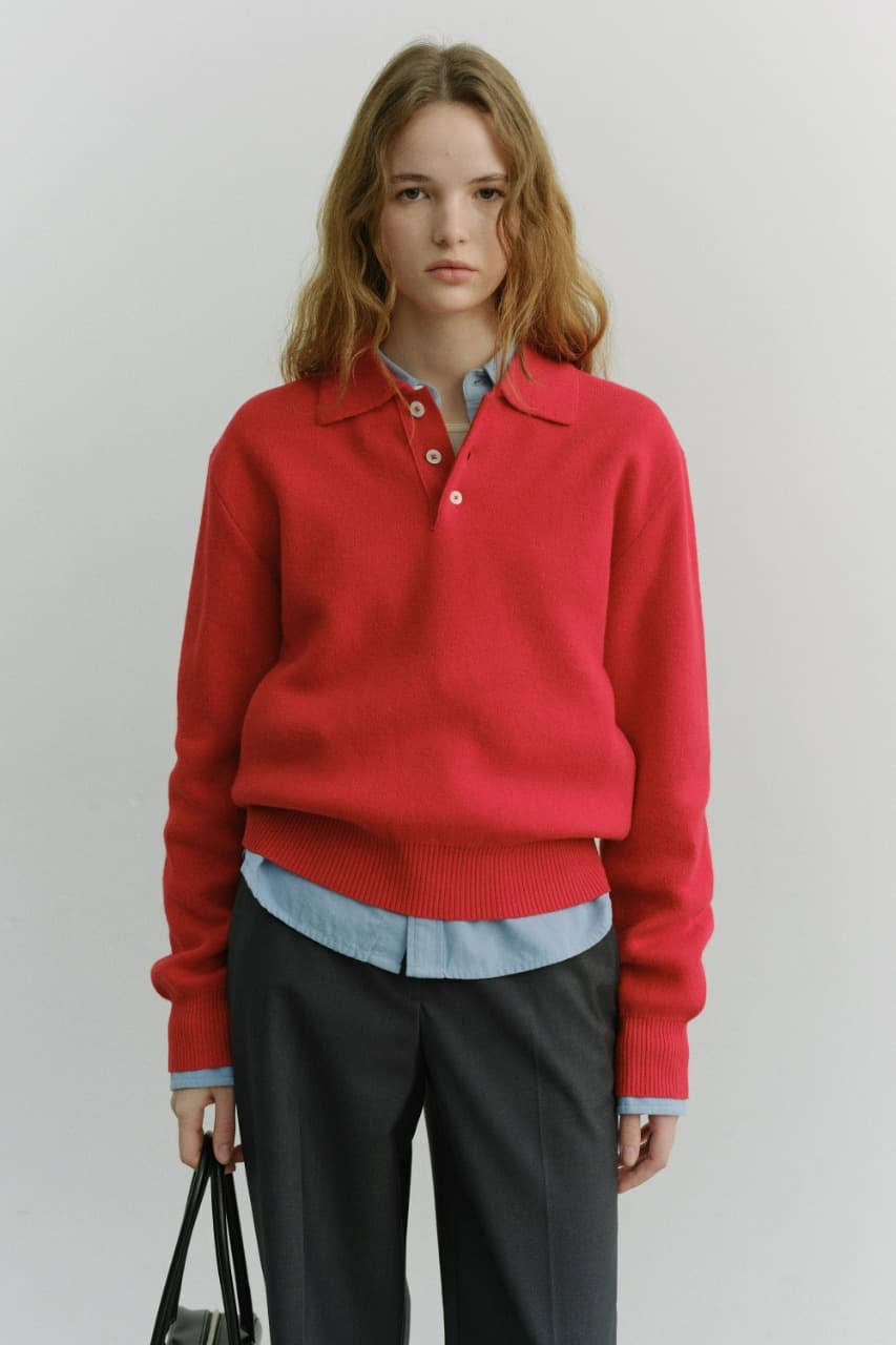 UNISEX CASHMERE COLLARED SWEATER RED_UDSW6A104R2