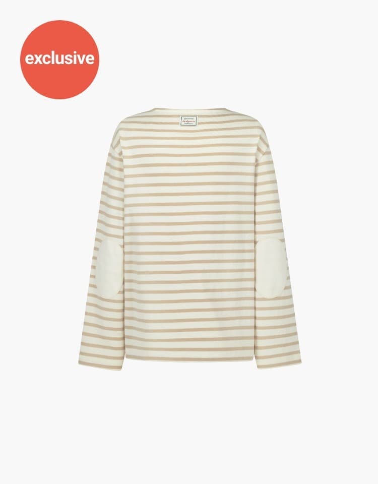 striped round neck t-shirt - oatmeal