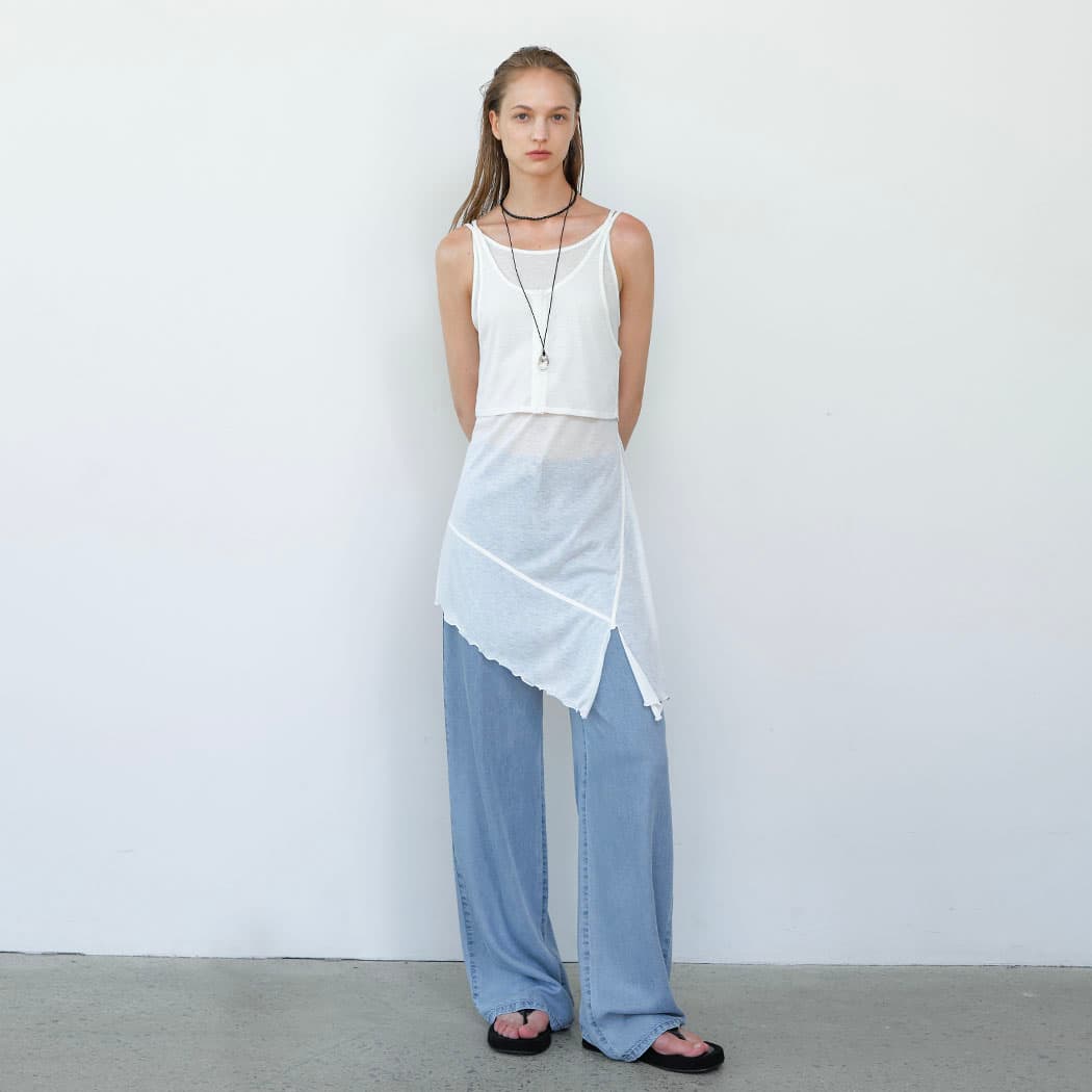 (T-7051)DIAGONAL DOUBLE LAYERD TEE