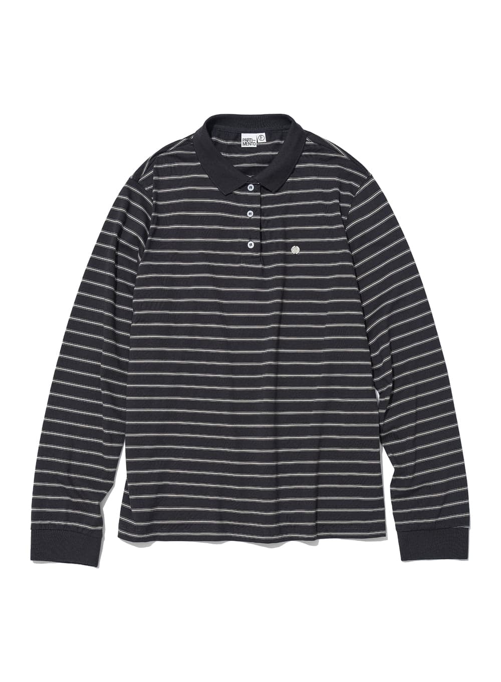 STRIPE LONG SLEEVE POLO TEE_CHARCOAL