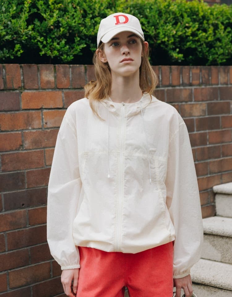 sheer nylon hooded windbreak - butter