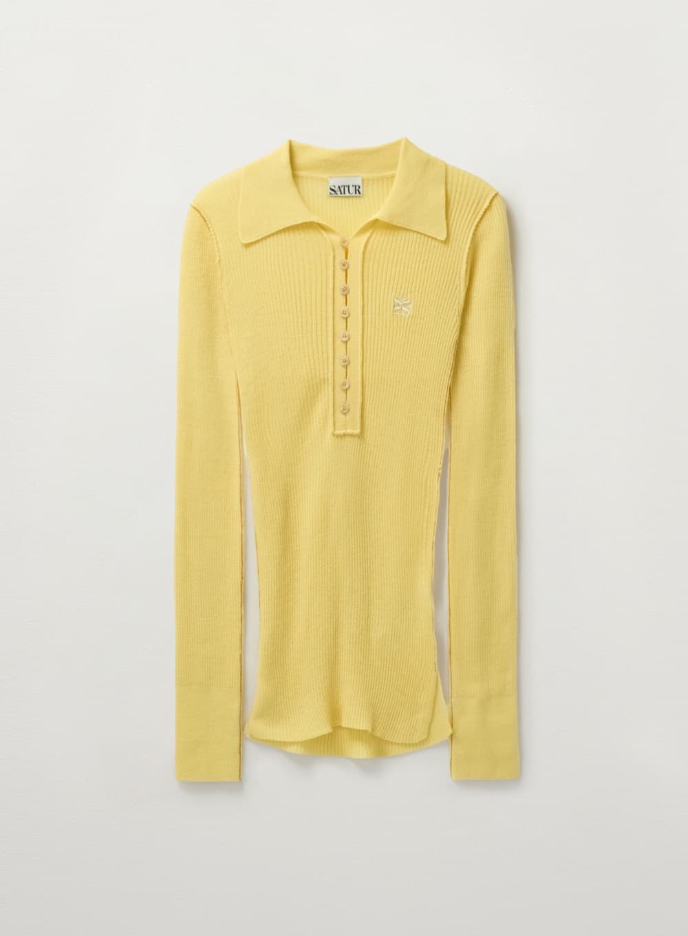 (W) Collar Button Long Sleeve Knit - Yellow