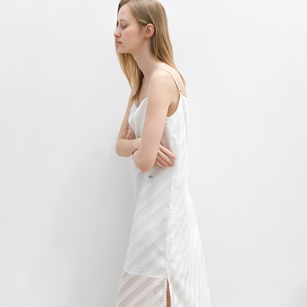 (OP-6329)FEATHER STRIPE JACQUARD DRESS