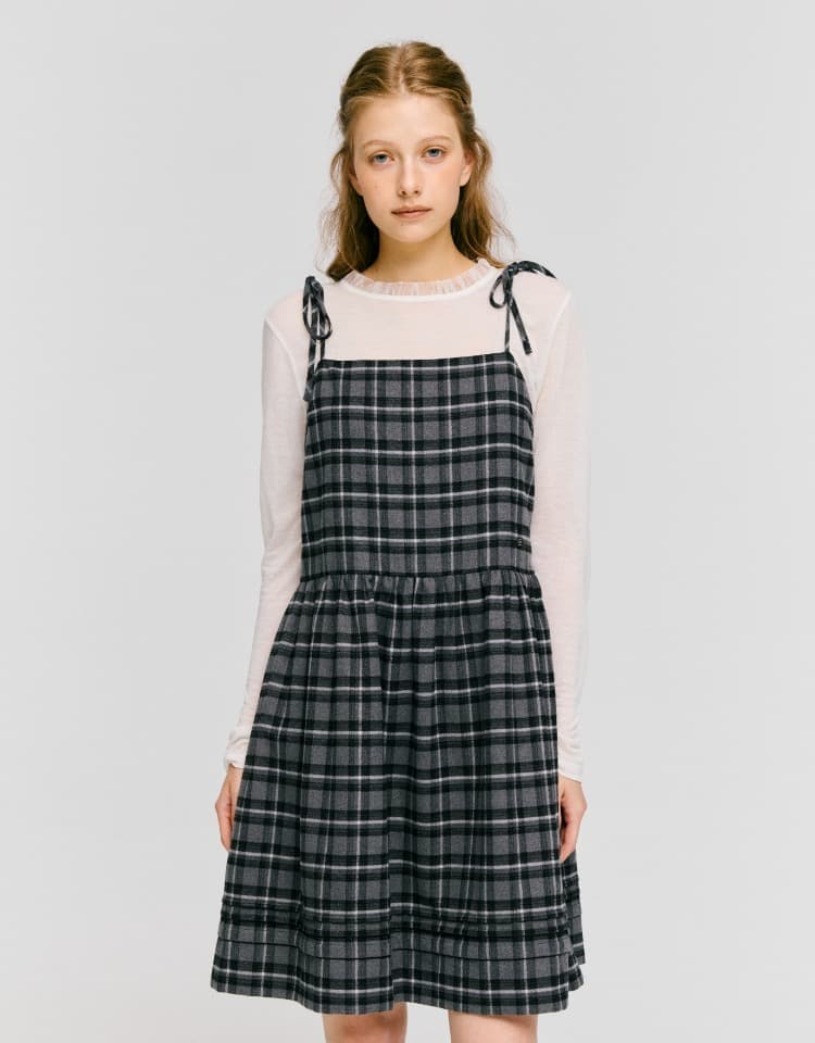 check layered one-piece - grey