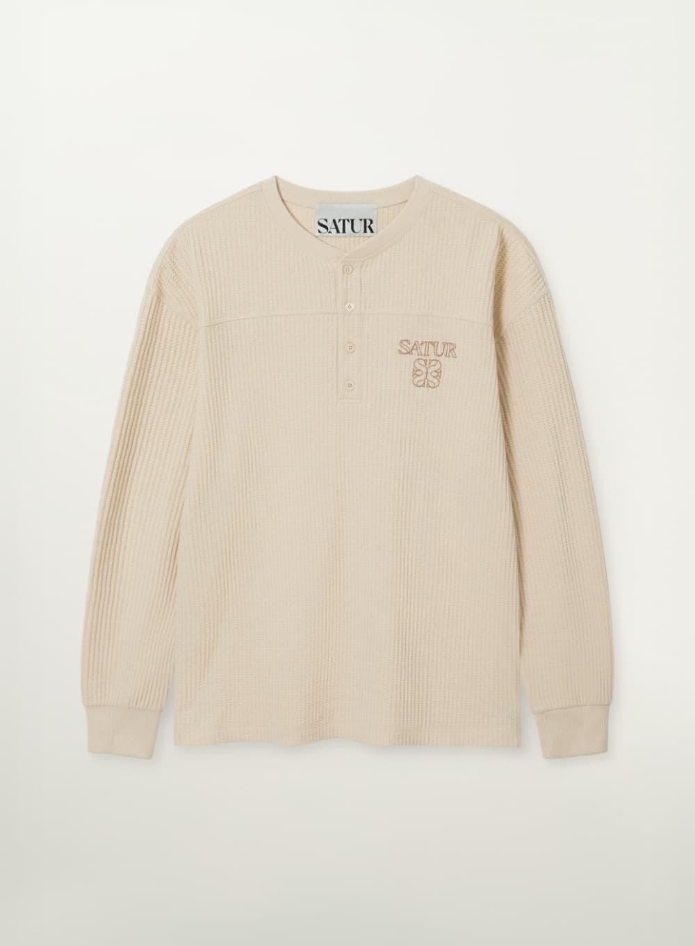 Stitch Waffle Henley Neck Long Sleeve - Cream