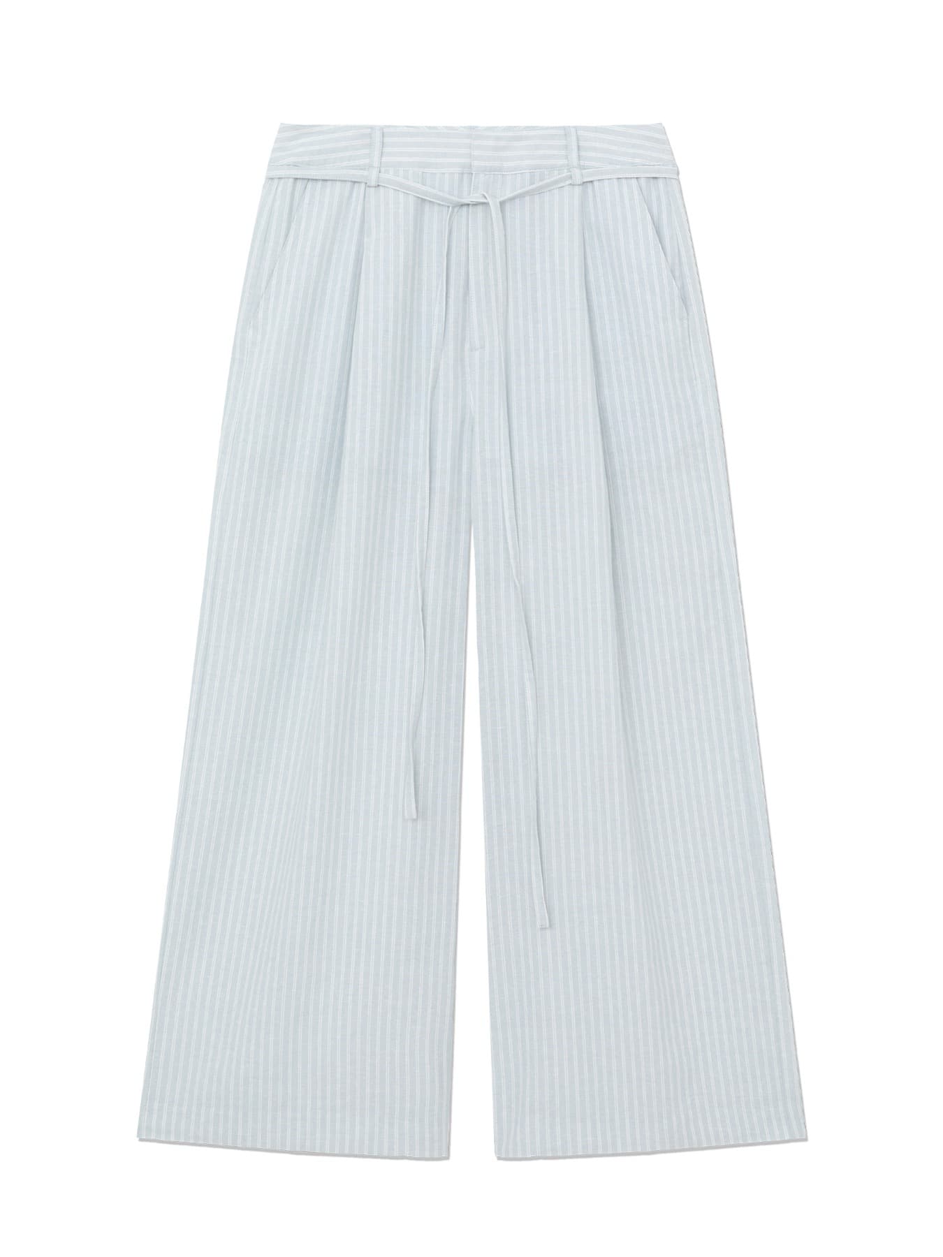 G BELTED LINEN WIDE PANTS (BLUE)
