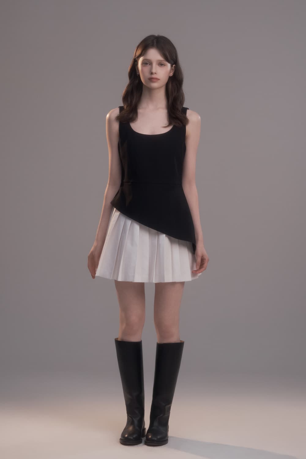 Lena Pleated Cut-Out Dress - Black