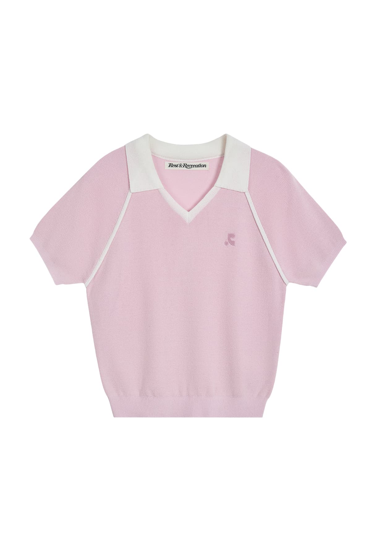 V-NECK COLLAR KNIT TOP - PINK