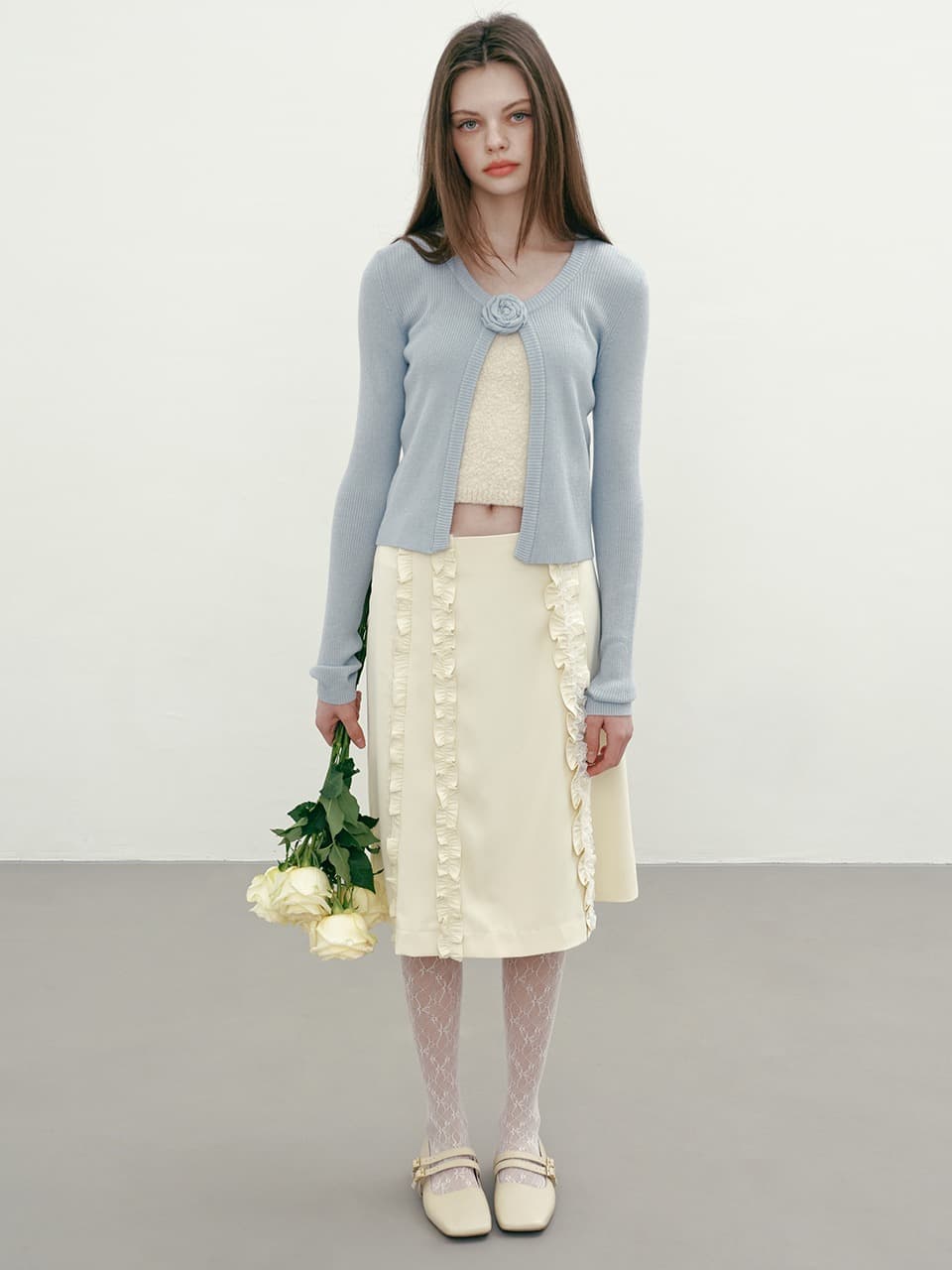 LACE RUFFLE SKIRT (CREAM)
