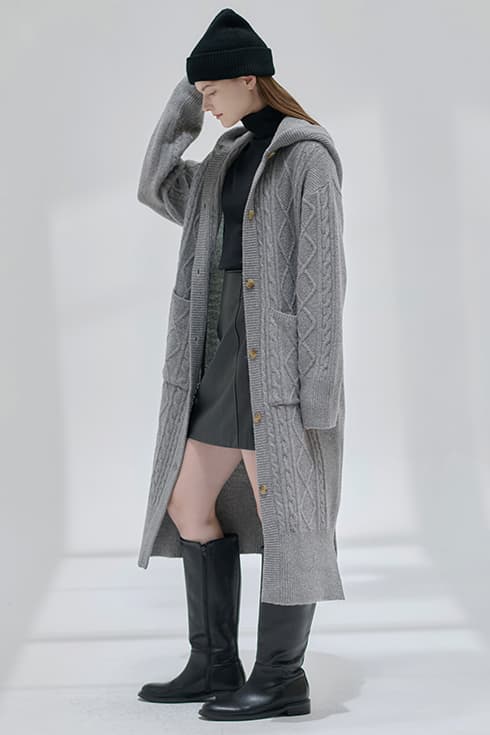 24FN cable knit hoody coat [GY]