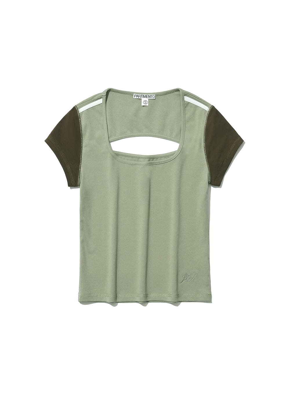 CUT-OUT SCOOPNECK SHORT SLEEVE TEE_KHAKI