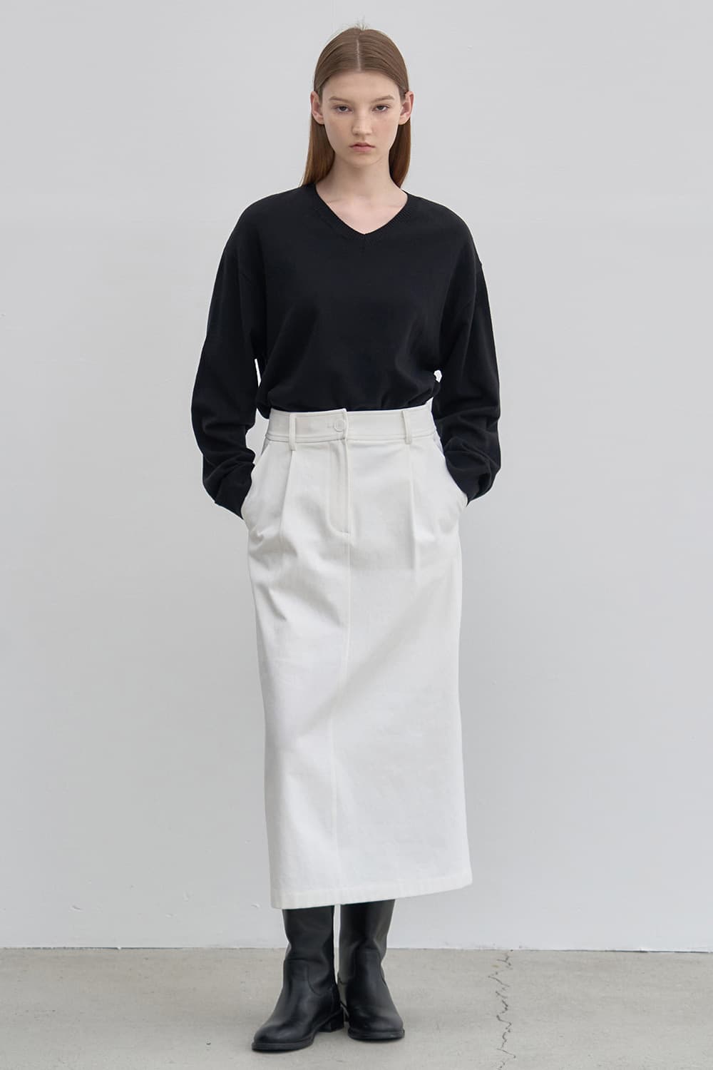 Cotton tuck skirt White [N6SSK01]