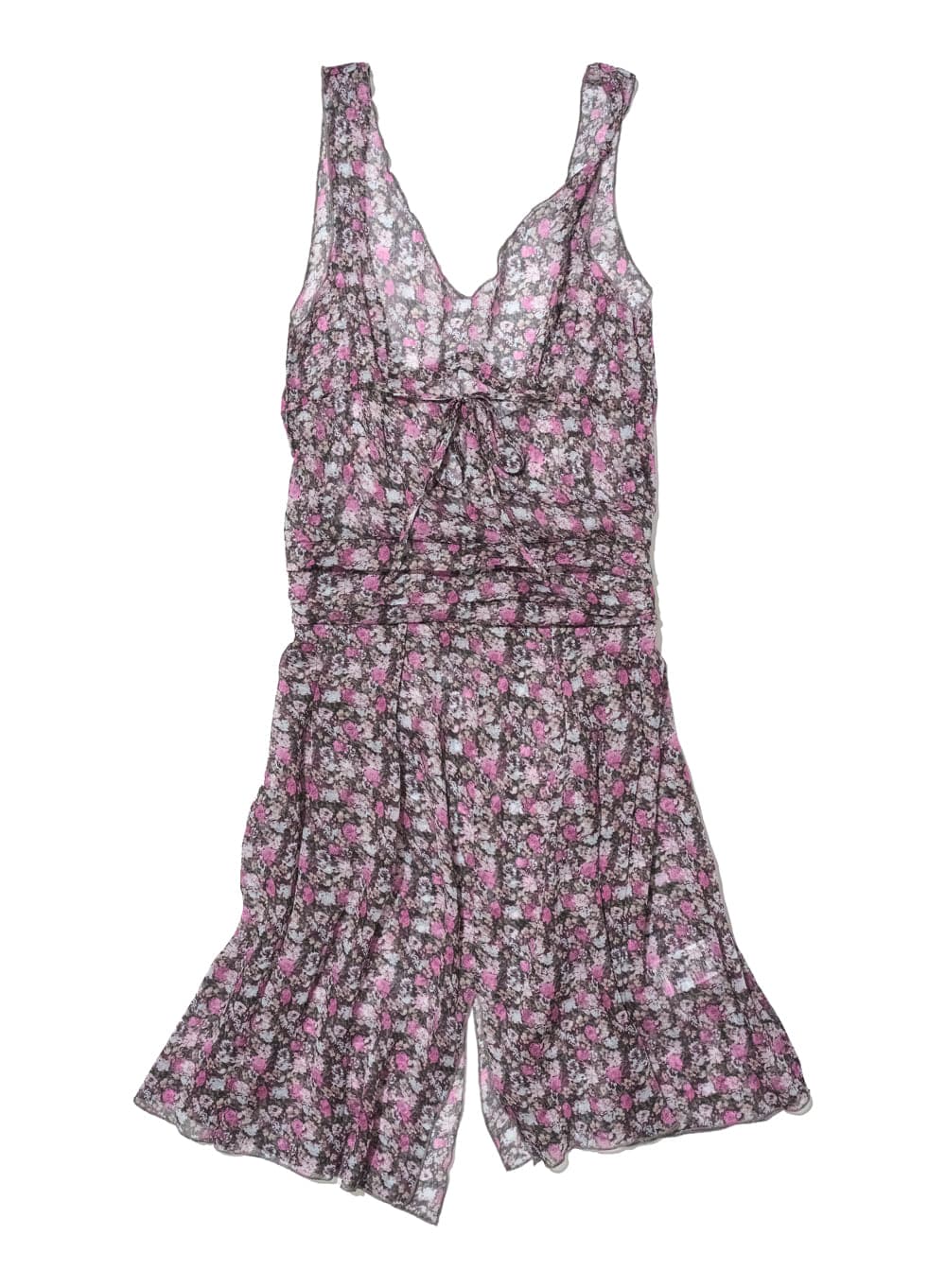 FLORAL PLEATED SHEER MIDI DRESS_BLACK