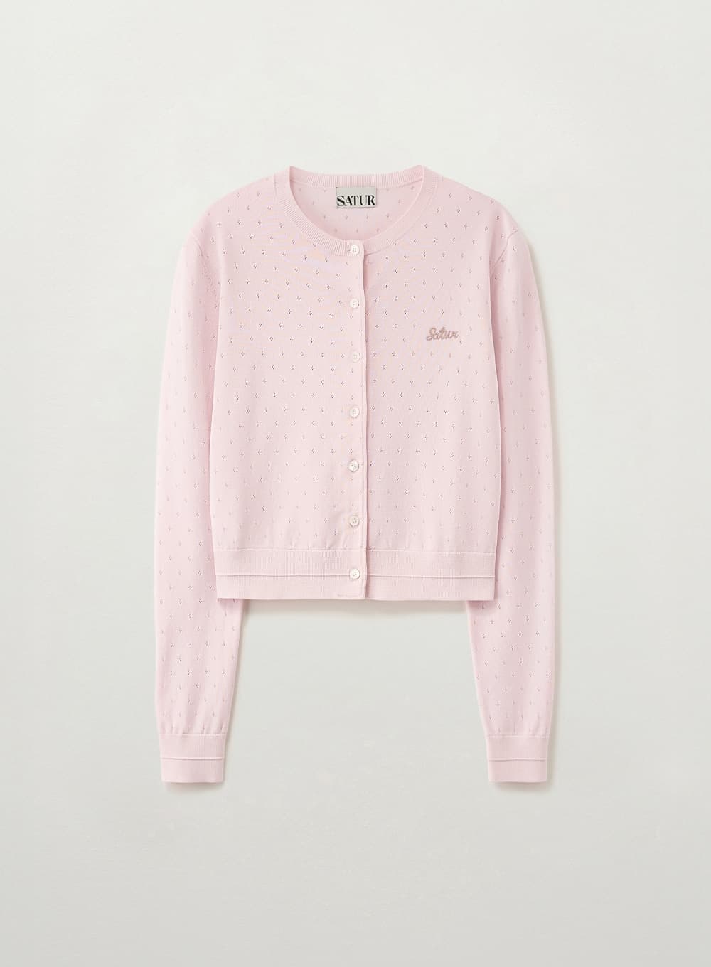 (W) Pointel Crewneck Cardigan - Light Pink