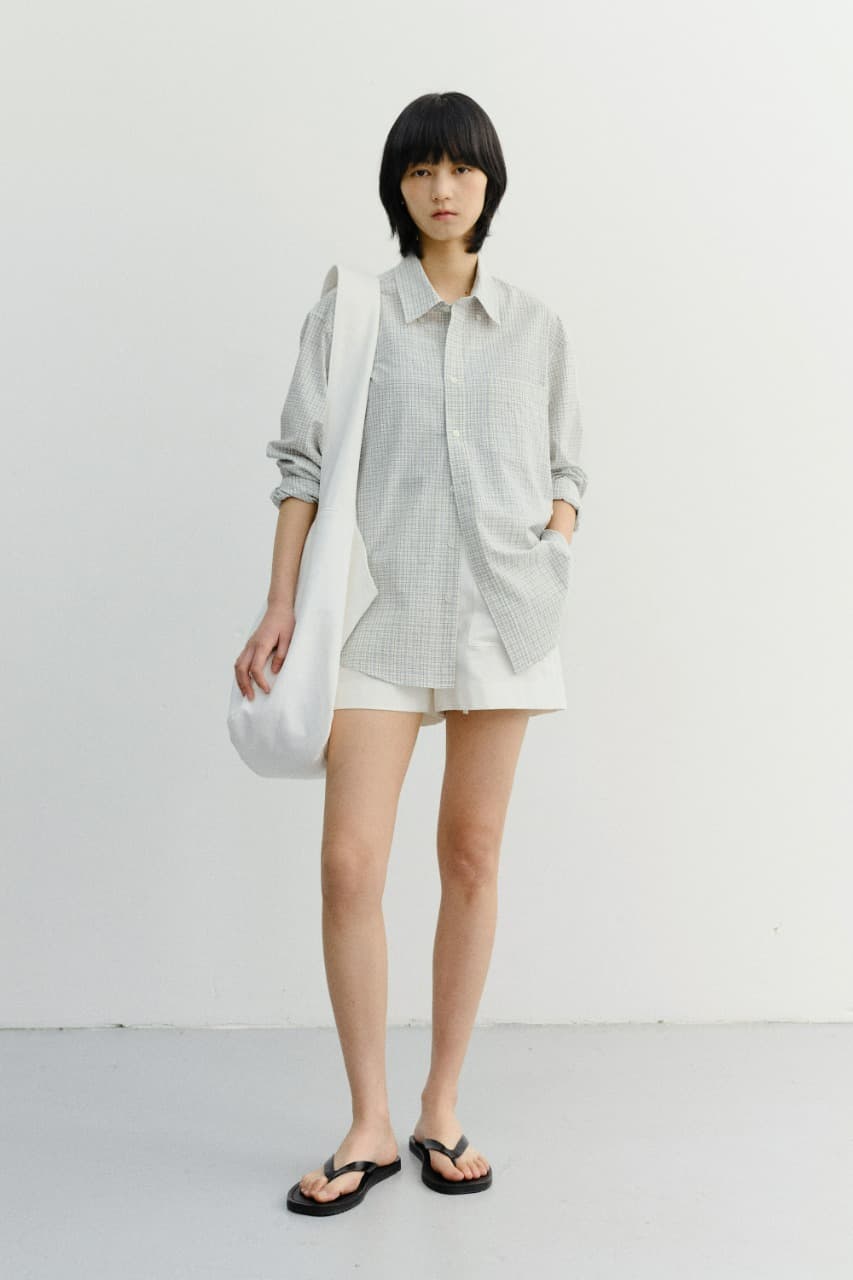UNISEX SEERSUCKER BD SHIRT IVORY CHECK_UDSH6B127IV