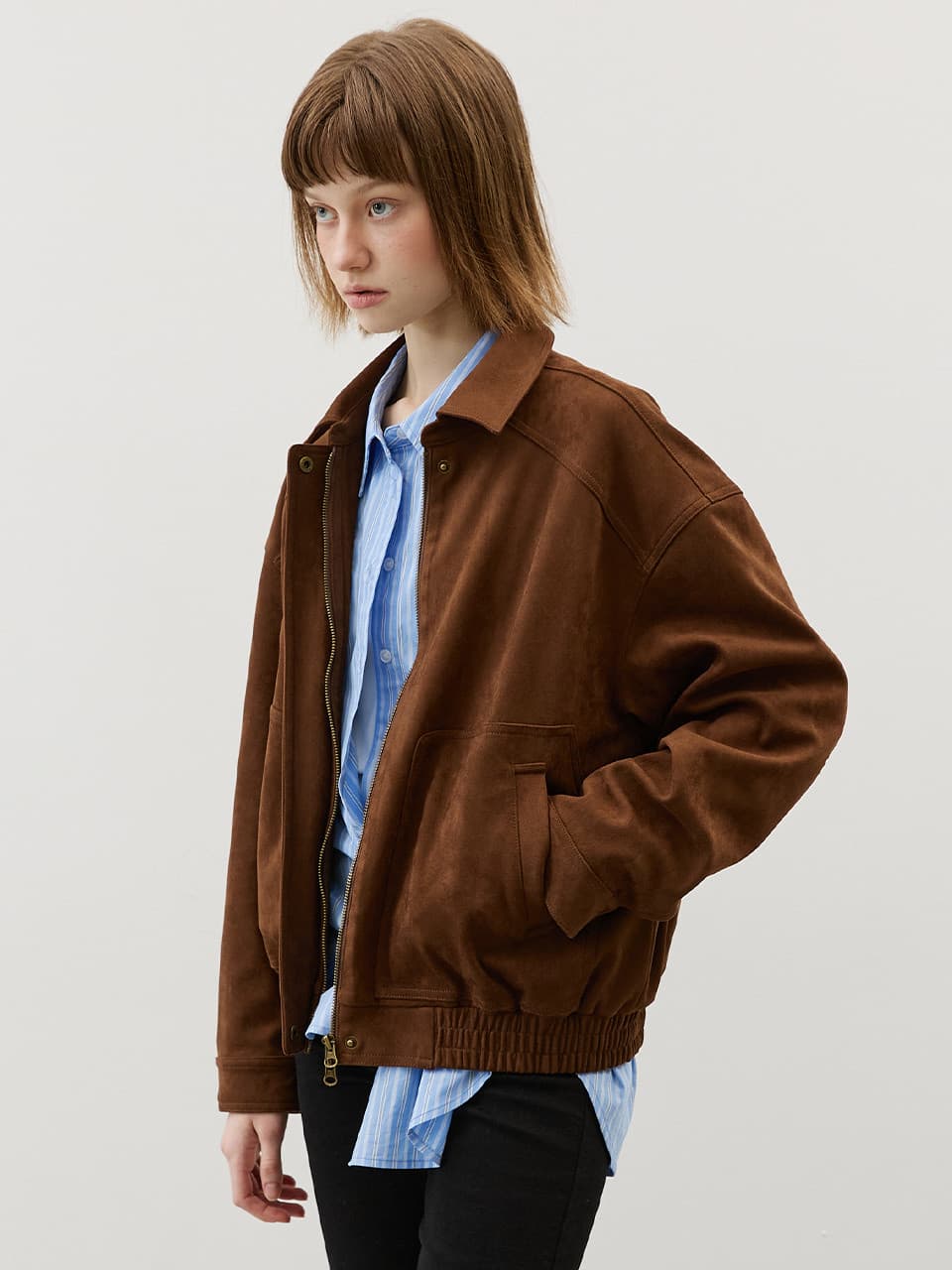 스웨이드 포켓 블루종_BROWN