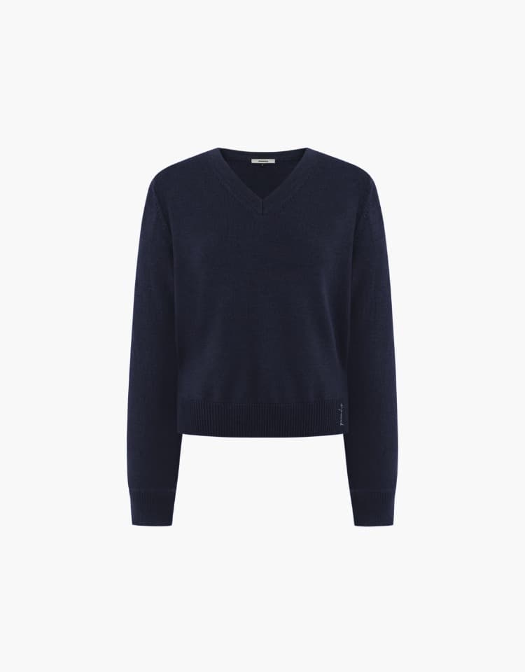 v neck wool knit pullover - navy
